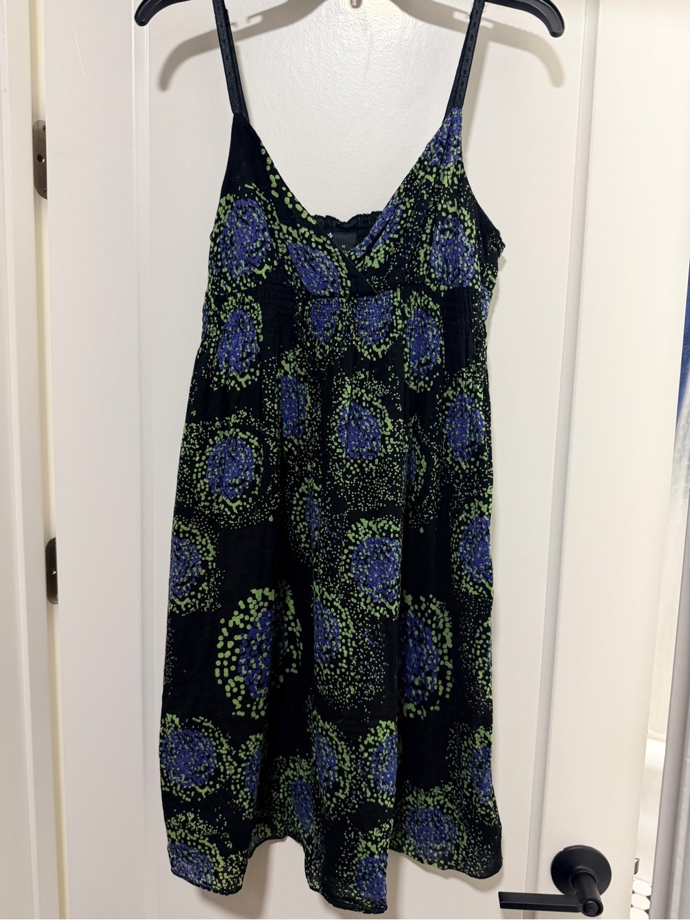 Planet Gold Black Midi Dress with Blue and Green Floral Dot Print